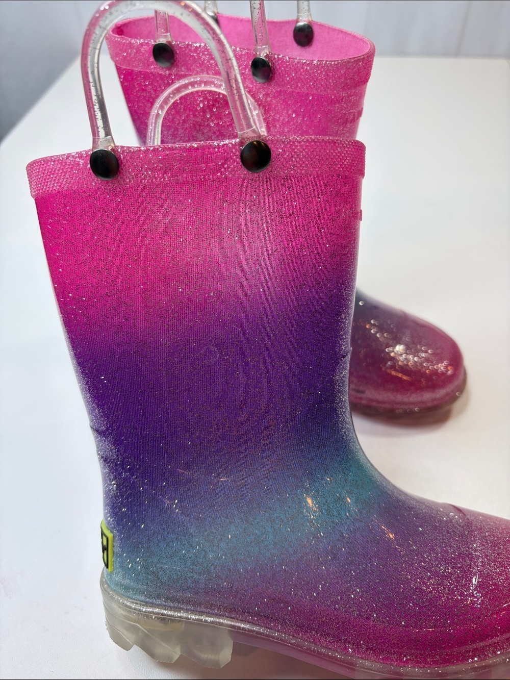 Western Chief Glitter Ombre Kids Rain Boots - Pink Purple Teal girls 10 Like New - Picture 8 of 8